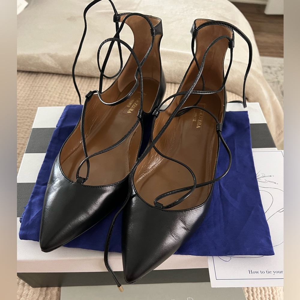Aquazurra Christy Flats 37.5 Black Excellent condition